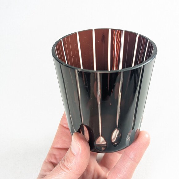 Vintage 5 Bohemian Ruby Cut To Clear Low Ball Whiskey Tumbler Swirls Lines Ovals - Picture 4 of 15